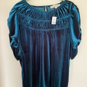 LOFT Teal Velvet Blouse with Ruched Details for Resort Wear